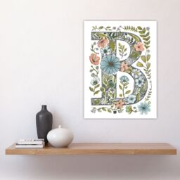 "Artery8 Women's Wall Art Print Letter B in Flowers Pencil Drawing Nature Leaves Floral Word Art For Her Poster - Size: W18"" x H24""" - thumbnail 4