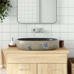Berkfield Home Countertop Basin Sand & Blue Oval 59x40x14 cm Ceramic - Size: 59 x 40 x 14 cm