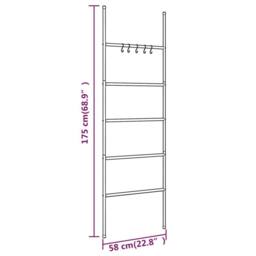 Berkfield Home Towel Rack Ladder with 5 Tiers Black 58x175 cm Iron - thumbnail 6