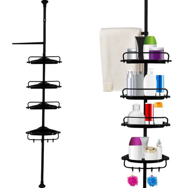 EONLION 4 Tier Telescopic Bathroom Wall Corner Shelf in Black - image 1
