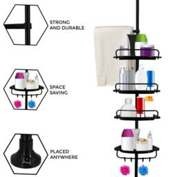 EONLION 4 Tier Telescopic Bathroom Wall Corner Shelf in Black - thumbnail 4