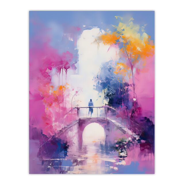 "Artery8 Wall Art Print Bridge of Dreams Abstract Oil Painting Pink Blue Orange Poster - Size: W18"" x H24""" - image 1