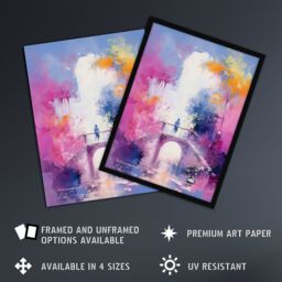 "Artery8 Wall Art Print Bridge of Dreams Abstract Oil Painting Pink Blue Orange Poster - Size: W18"" x H24""" - thumbnail 2