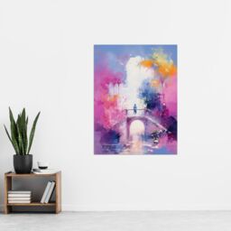"Artery8 Wall Art Print Bridge of Dreams Abstract Oil Painting Pink Blue Orange Poster - Size: W18"" x H24""" - thumbnail 4