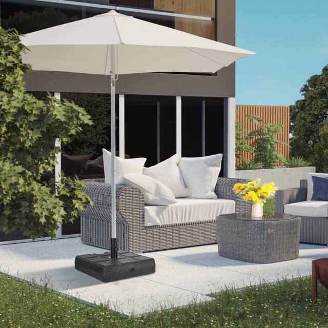 OUTSUNNY Umbrella Parasol Base with Wood Effect, Plastic Parasol Stand, Black - image 1