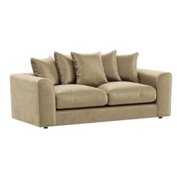 Furnishings For Less UK Brooklyn Plush Velvet Fibre Fabric 3 Seater Sofa Scatter Back in Beige - thumbnail 1
