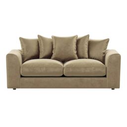 Furnishings For Less UK Brooklyn Plush Velvet Fibre Fabric 3 Seater Sofa Scatter Back in Beige - thumbnail 2
