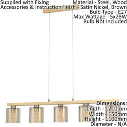 Loops Pendant Light Colour Satin Nickel Brown Amber Glass Vaporized Bulb E27 5x28W in Metallics - thumbnail 2
