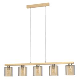 Loops Pendant Light Colour Satin Nickel Brown Amber Glass Vaporized Bulb E27 5x28W in Metallics