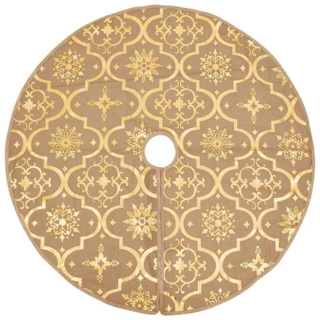 Berkfield Home Luxury Christmas Tree Skirt with Sock Yellow 122 cm Fabric in Tan - image 1