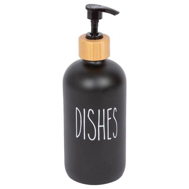 Harbour Housewares 500ml Glass Dish Soap Dispenser - Refillable Dishes Bottle with Pump in Black - image 1