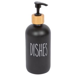 Harbour Housewares 500ml Glass Dish Soap Dispenser - Refillable Dishes Bottle with Pump in Black