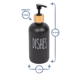 Harbour Housewares 500ml Glass Dish Soap Dispenser - Refillable Dishes Bottle with Pump in Black - thumbnail 3