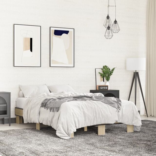 Berkfield Home Bed Frame without Mattress Sonoma Oak 120x200 cm in Brown - Size: Small Double - image 1