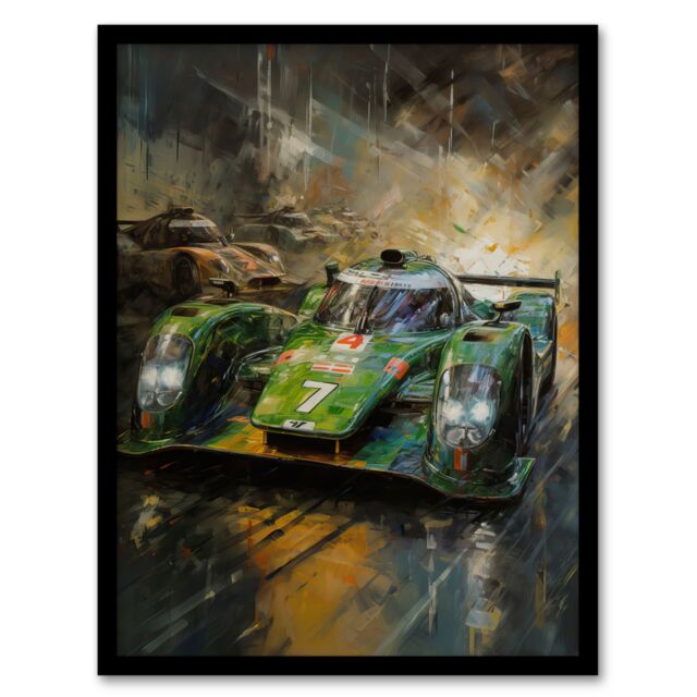 Artery8 Wall Art Print Futuristic Motorsport F1 Car British Racing Green Concept Sports Car Artwork Man Cave Art Framed - Size: A4 - image 1