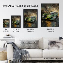 Artery8 Wall Art Print Futuristic Motorsport F1 Car British Racing Green Concept Sports Car Artwork Man Cave Art Framed - Size: A4 - thumbnail 3