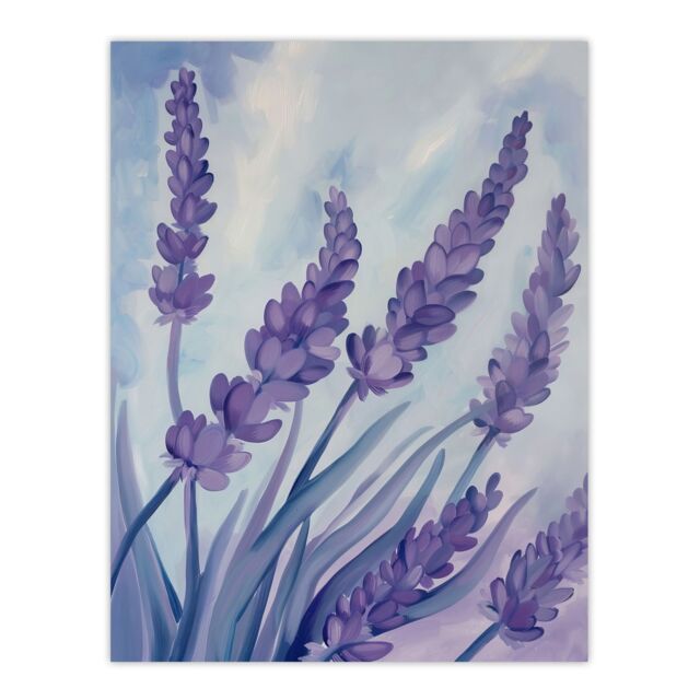 "Artery8 Classic Lavender Blue Sky Painting Modern Floral Wall Art Print in Purple - Size: W24"" x H32""" - image 1