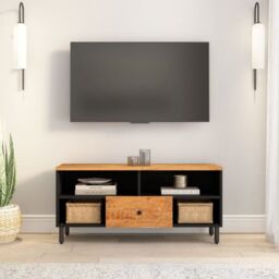 Berkfield Home TV Cabinet 100x33x46 cm Solid Wood Acacia in Brown - Size: 100 x 33 x 46 cm - thumbnail 3