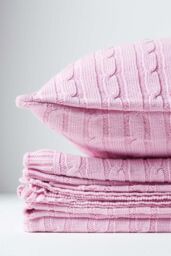 Homescapes Cotton Cable Knit Cushion Cover, 45 x 45 cm in Pink - Size: 45 cm x 45 cm - thumbnail 5