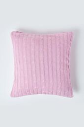 Homescapes Cotton Cable Knit Cushion Cover, 45 x 45 cm in Pink - Size: 45 cm x 45 cm - thumbnail 1