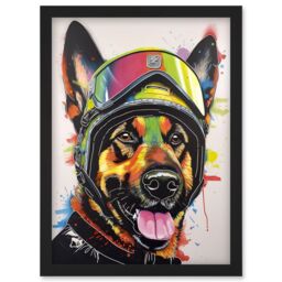Artery8 German Shepherd Dog Wearing Ski Helmet & Goggles Artwork Framed Wall Art Print A4 in Black - thumbnail 1