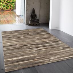 The Rug Shop UK Grey Handmade Cowhide Striped Luxurious Easy To Clean Area Rug - Size: 160 cm x 230 cm - thumbnail 1