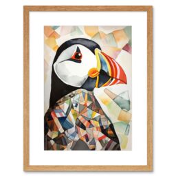 "Artery8 Wall Art Print Puffin Bird Abstract Portrait Folk Artwork Framed 9X7 Inch in Beige - Size: W7"" x H9""" - thumbnail 1