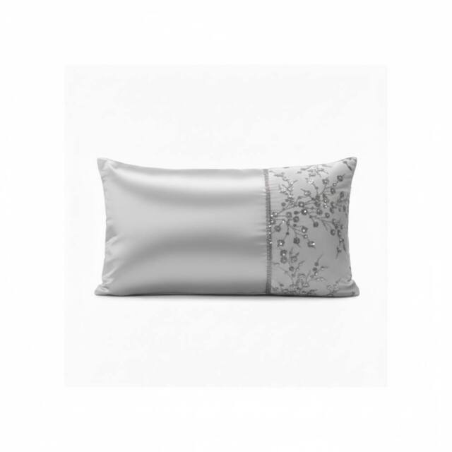 Snug City Embellished Oblong Cushion Satin Finish Decorative Accent Pillow in Silver - Size: 45 cm x 30 cm