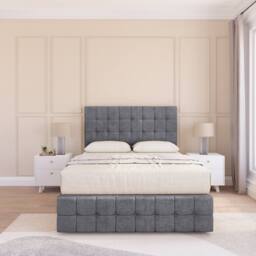 "Sloomy Berlin Divan Bed Base No Drawers 12"" Footboard & 54"" Floor Standing Headboard in Dark Grey - Size: Super King" - thumbnail 2
