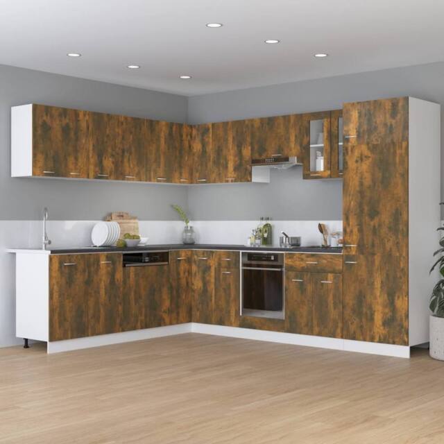 Berkfield Home Hanging Corner Cabinet Smoked Oak 57x57x60 cm Engineered Wood in Brown - Size: 57 x 57 x 60 cm - image 1