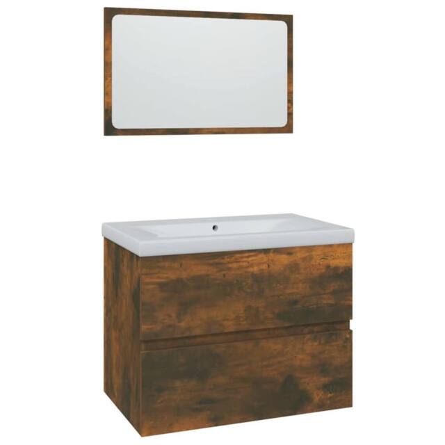Berkfield Home Bathroom Furniture Set Smoked Oak Engineered Wood in Brown - image 1