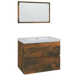 Berkfield Home Bathroom Furniture Set Smoked Oak Engineered Wood in Brown - thumbnail 1