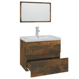 Berkfield Home Bathroom Furniture Set Smoked Oak Engineered Wood in Brown - thumbnail 3