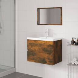 Berkfield Home Bathroom Furniture Set Smoked Oak Engineered Wood in Brown - thumbnail 2