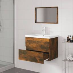 Berkfield Home Bathroom Furniture Set Smoked Oak Engineered Wood in Brown - thumbnail 4