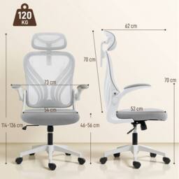 HOMCOM Ergonomic Office Chair, Computer Chair with Foldable Backrest, Grey in Light Grey - thumbnail 3