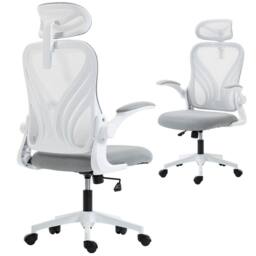 HOMCOM Ergonomic Office Chair, Computer Chair with Foldable Backrest, Grey in Light Grey - thumbnail 2