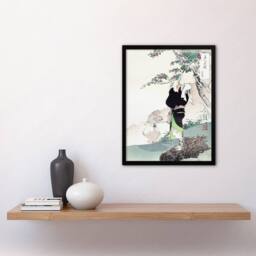 "Artery8 Woman Mountain Cherry Tree Vintage Japan Framed Wall Art Print Gekko in Green - Size: W12"" x H16""" - thumbnail 4