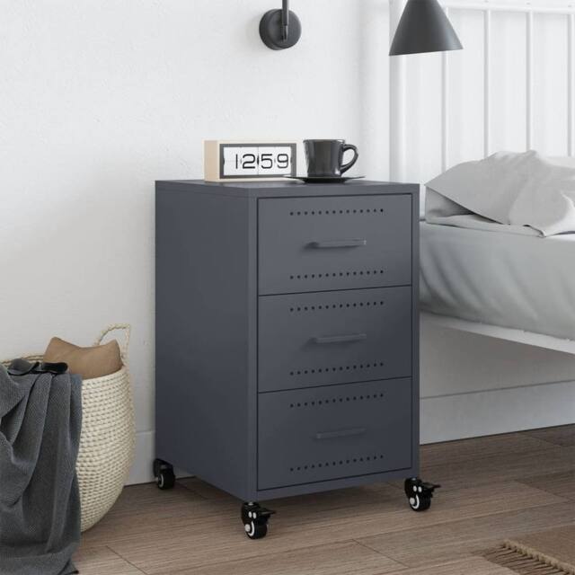 Berkfield Home Stylish Bedside Cabinet Anthracite 36x39x59 cm Steel in Charcoal - Size: 36 x 39 x 59 cm - image 1