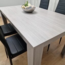 KOSY KOALA Dining Table & 4 Chairs Grey 4 Black Leather Chairs Wood Dining Set Furniture in Brown - thumbnail 5