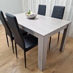 KOSY KOALA Dining Table & 4 Chairs Grey 4 Black Leather Chairs Wood Dining Set Furniture in Brown - thumbnail 4