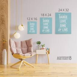 "Artery8 Dance Love Sing Live Quote Canvas Wall Art Print in Blue - Size: W18"" x H24""" - thumbnail 4