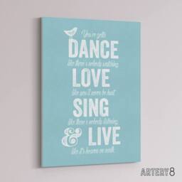 "Artery8 Dance Love Sing Live Quote Canvas Wall Art Print in Blue - Size: W18"" x H24""" - thumbnail 2