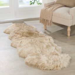 Native Natural Double Sheepskin Rug in Beige - Size: 60 cm x 240 cm - thumbnail 1