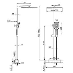 Hinsinc 300mm Thermostatic Twin Head Square Chrome Rain Shower Set in Silver - Size: 180 cm width x 180 cm drop - thumbnail 2