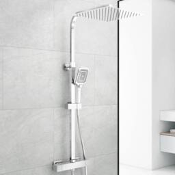 Hinsinc 300mm Thermostatic Twin Head Square Chrome Rain Shower Set in Silver - Size: 180 cm width x 180 cm drop - thumbnail 1