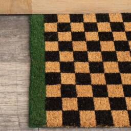 Melody Maison Rectangular Checkered Coir Door Mat With Solid Green Border in Light Brown - thumbnail 3