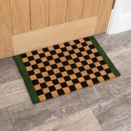 Melody Maison Rectangular Checkered Coir Door Mat With Solid Green Border in Light Brown - thumbnail 6