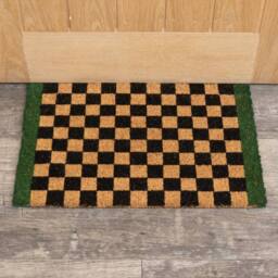 Melody Maison Rectangular Checkered Coir Door Mat With Solid Green Border in Light Brown - thumbnail 2