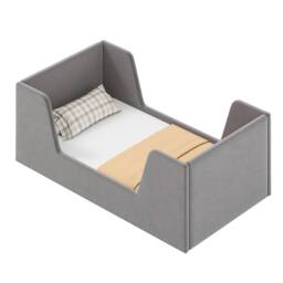 Costway Toddler Bed Frame Upholstered Kid Floor Bed w/Safety Rails & Headboard in Grey - thumbnail 1